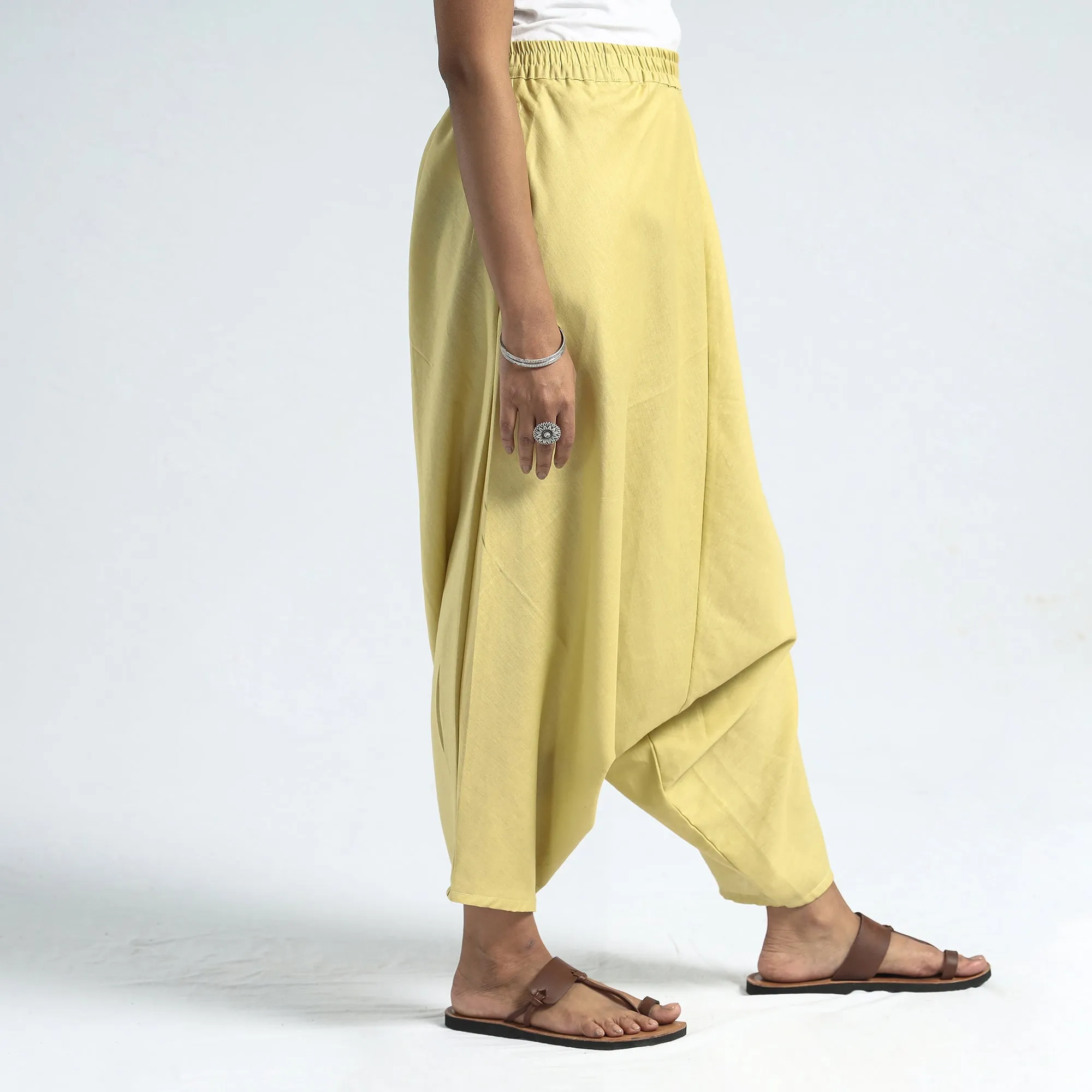 Pastel Yellow - Plain Flex Cotton Elasticated Harem Pant