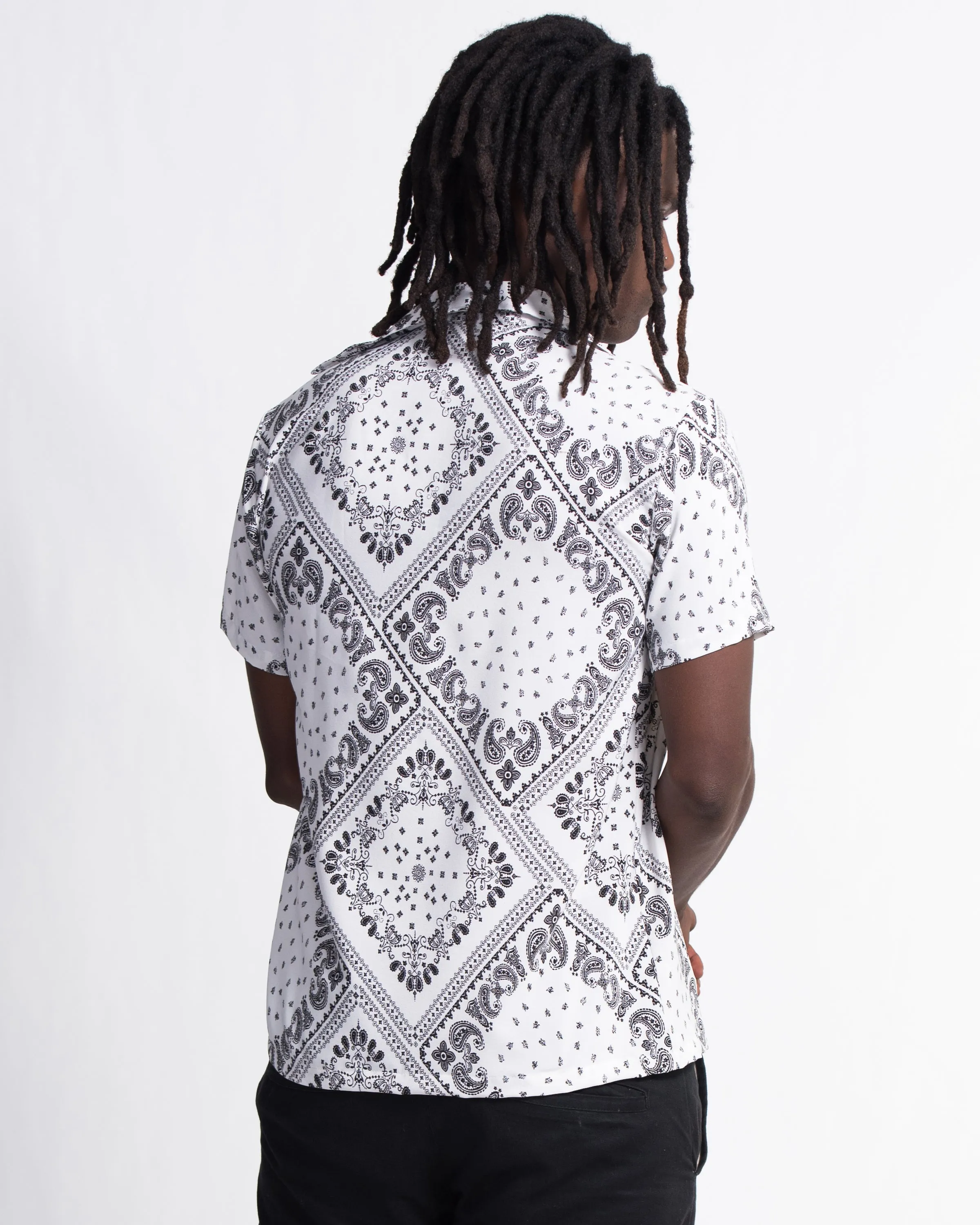 Patchwork Paisley Short Sleeve Button Shirt in White