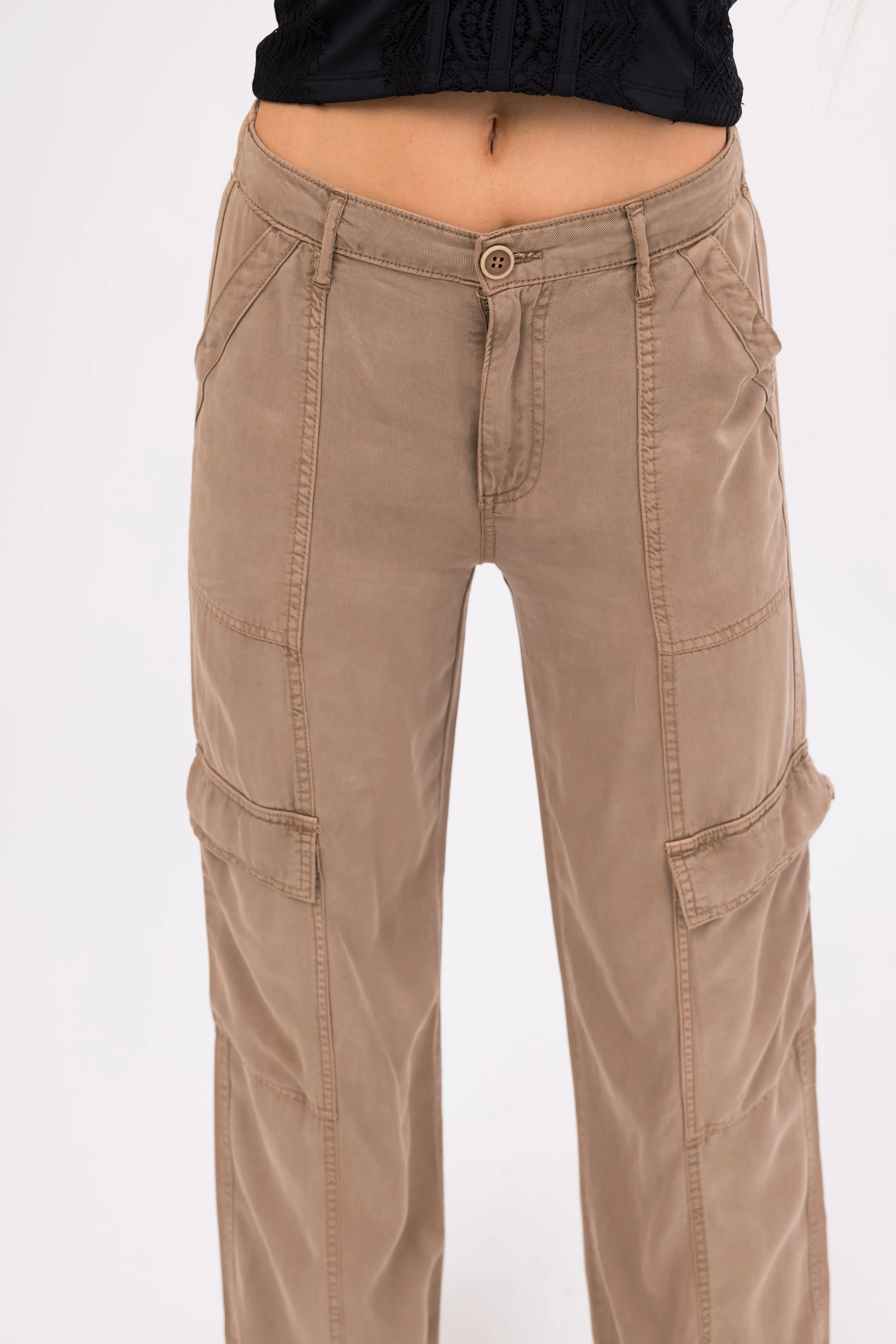 Risen Peanut Wide Leg Tencel Cargo Pants