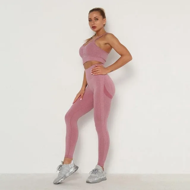 Trendy Workout Seamless Sports Set Includes High Waist Leggings  and Long Sleeve Top