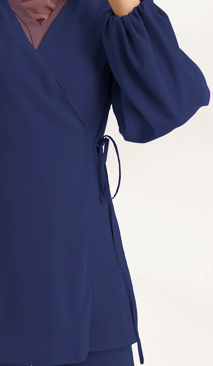 Ula Light Long Comfy Wrap Jacket - Lapis Blue - Final Sale