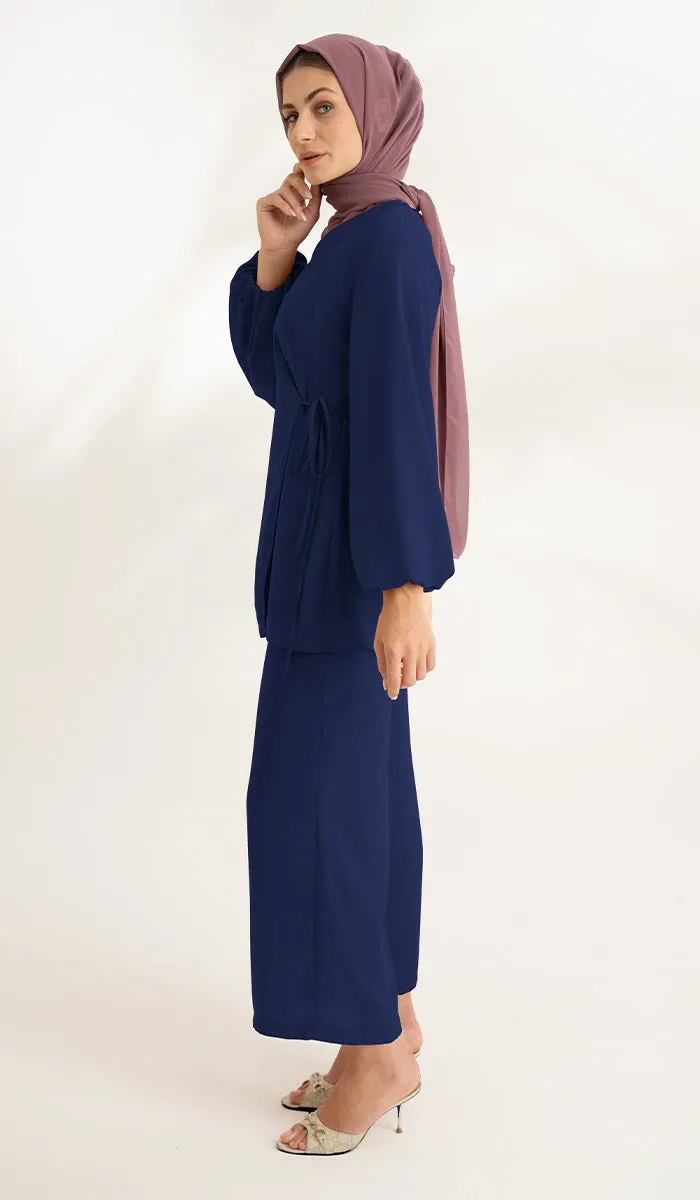 Ula Light Long Comfy Wrap Jacket - Lapis Blue - Final Sale