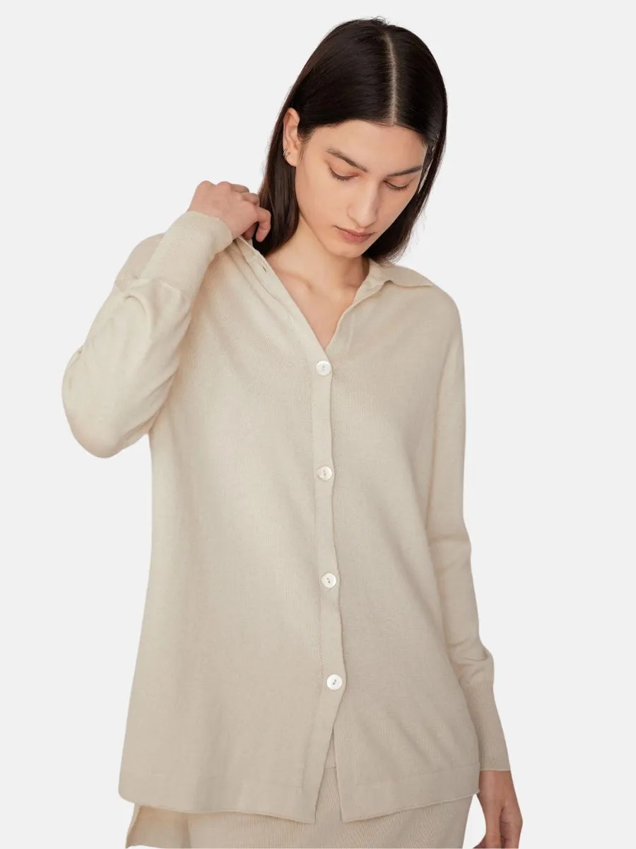 Uma Knit Button Up Shirt in Ecru