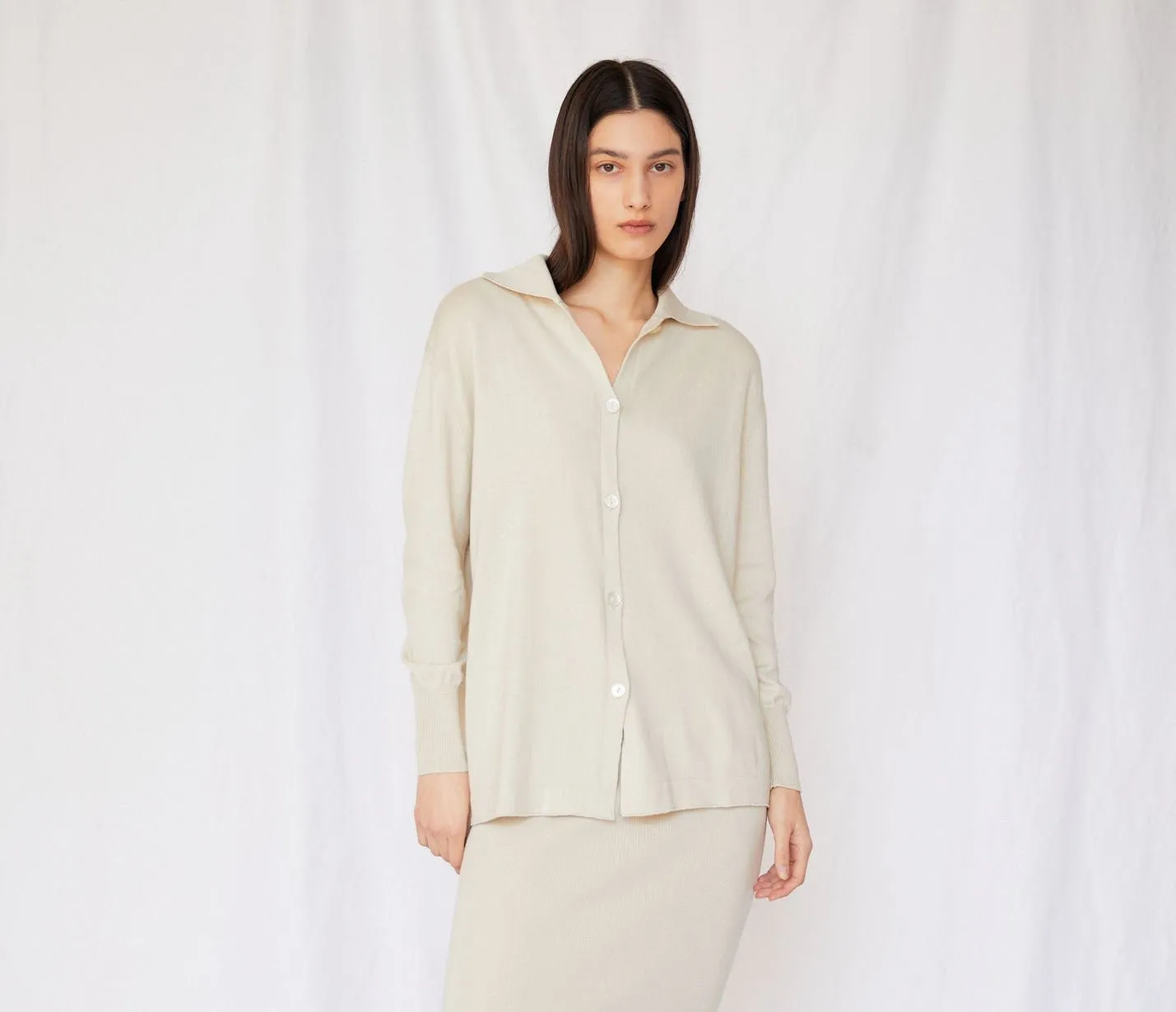 Uma Knit Button Up Shirt in Ecru