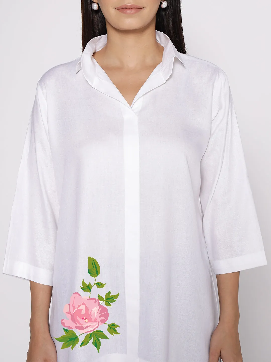 White Rayon ShirtTop - Klematis