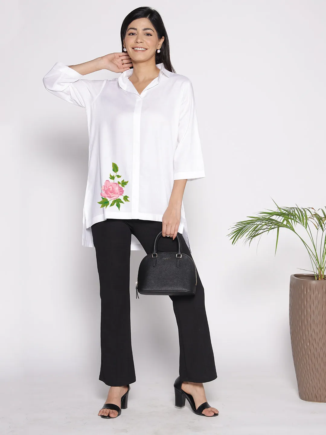 White Rayon ShirtTop - Klematis