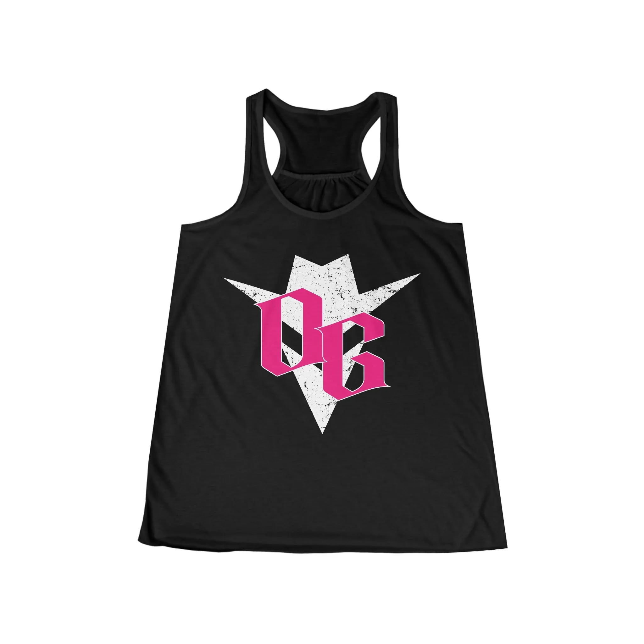 Women's Flowy Racerback Tank - WHITE AND PINK LOGO