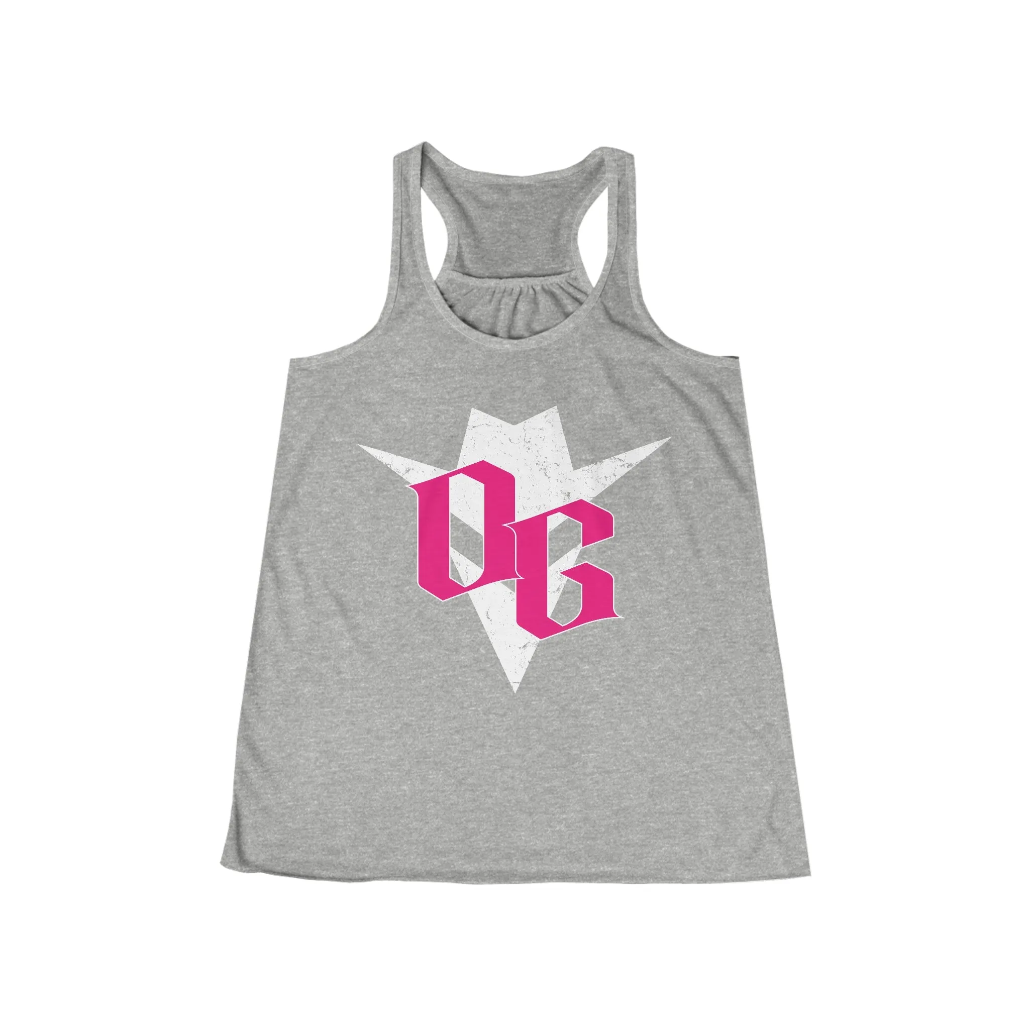 Women's Flowy Racerback Tank - WHITE AND PINK LOGO