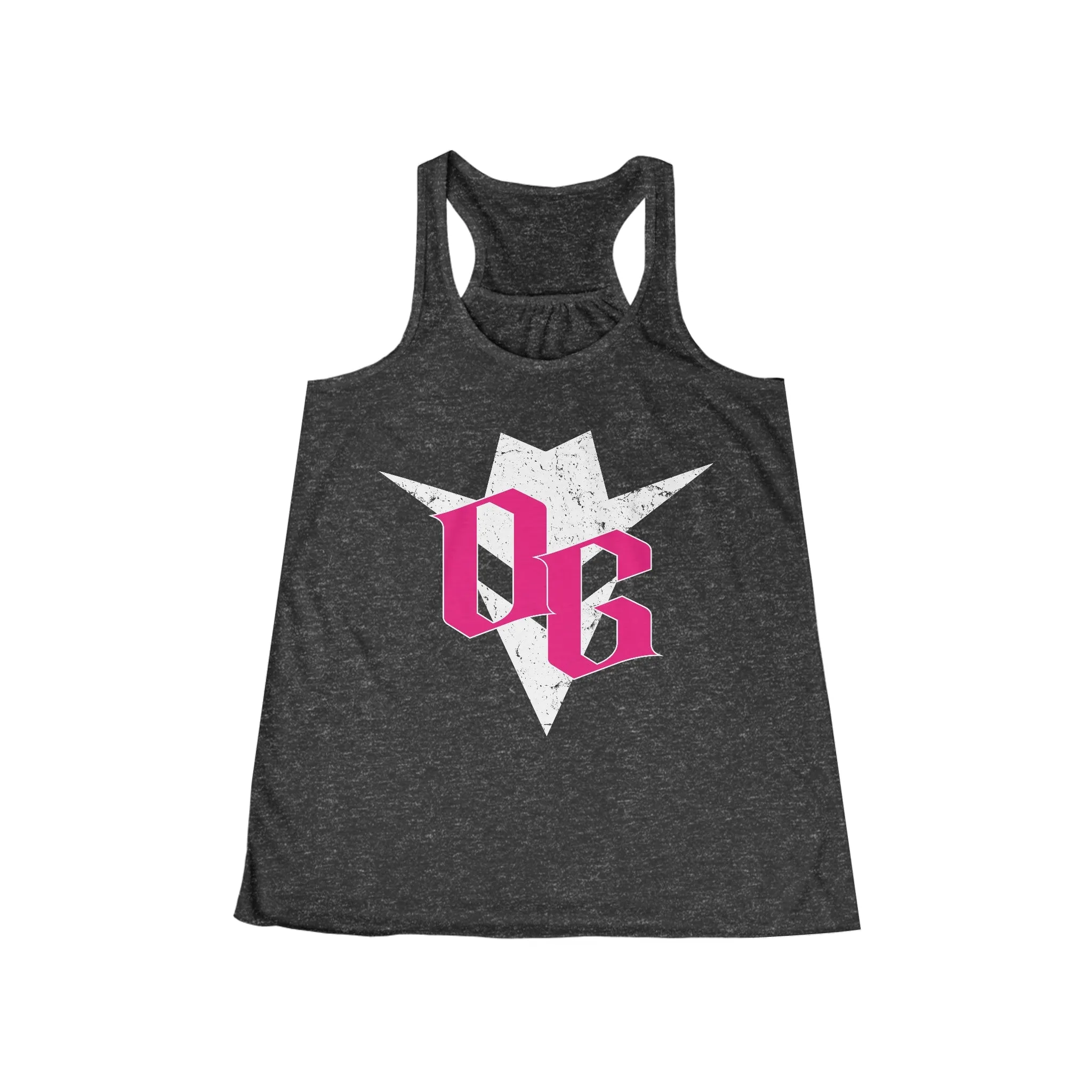 Women's Flowy Racerback Tank - WHITE AND PINK LOGO