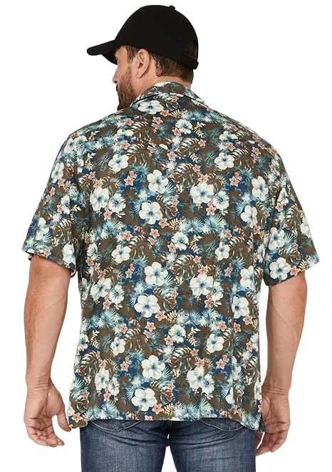 Wrangler Men's Coconut Cowboy Snap Front Camp Tropical Olive Shirt