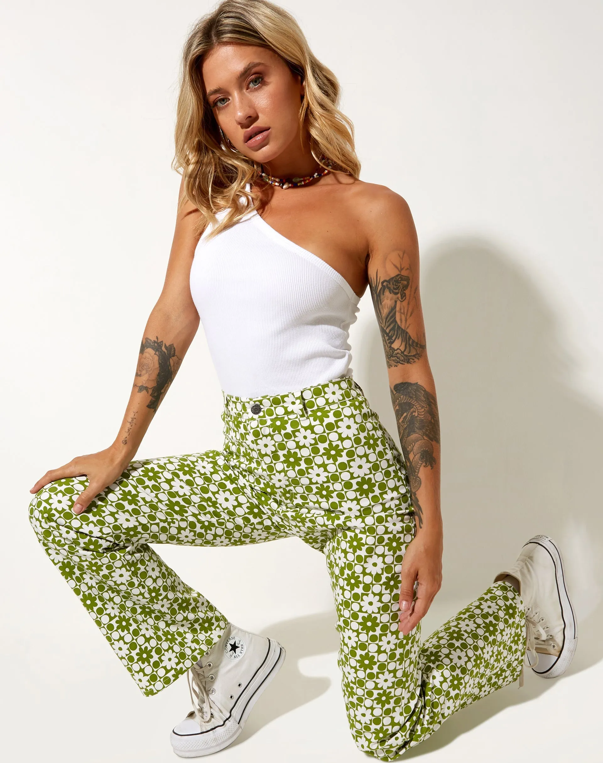 Zoven Trouser in Patchwork Daisy Green