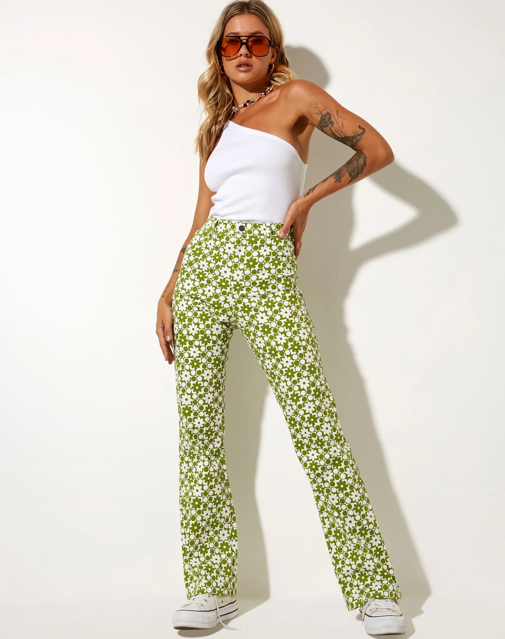 Zoven Trouser in Patchwork Daisy Green