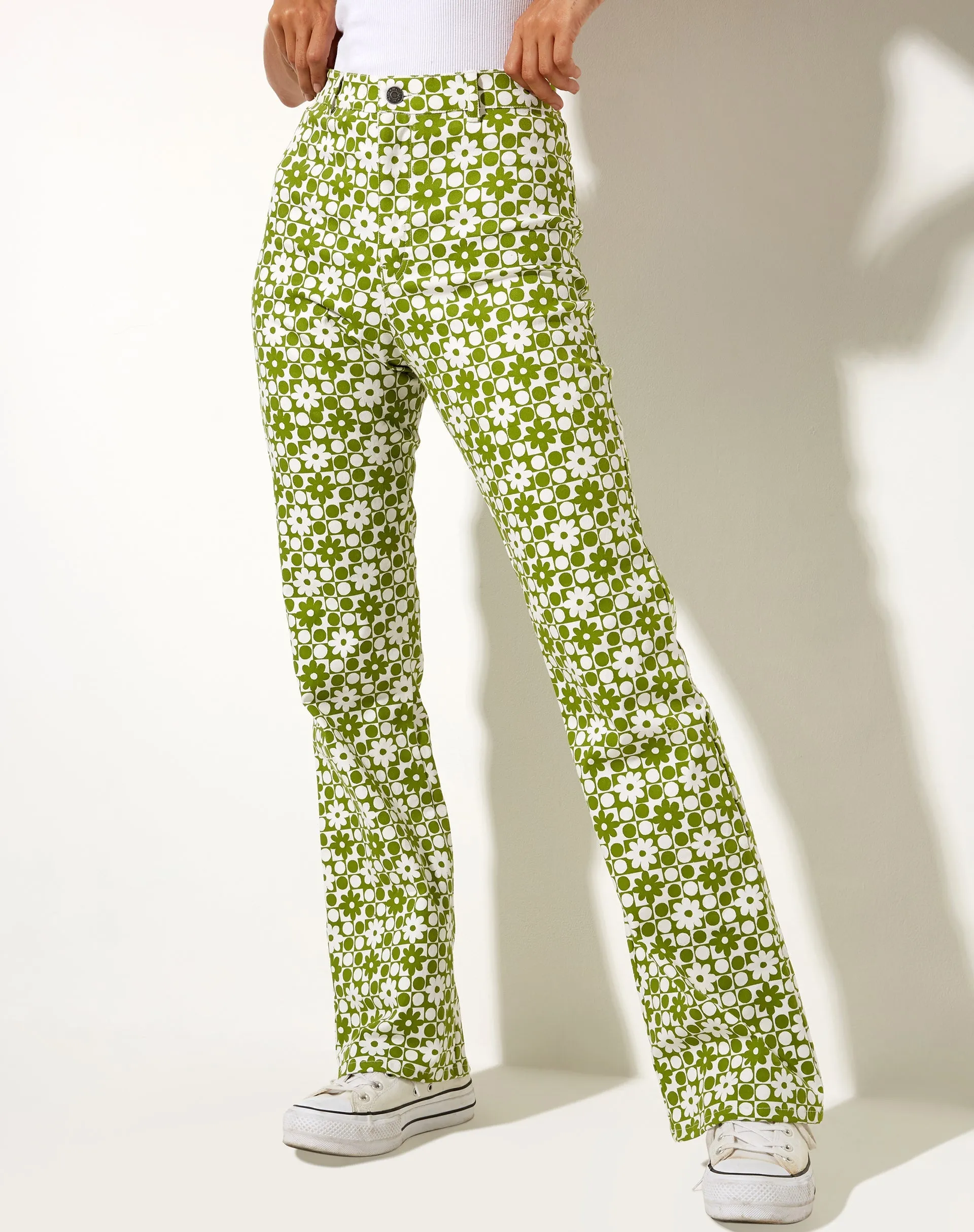 Zoven Trouser in Patchwork Daisy Green